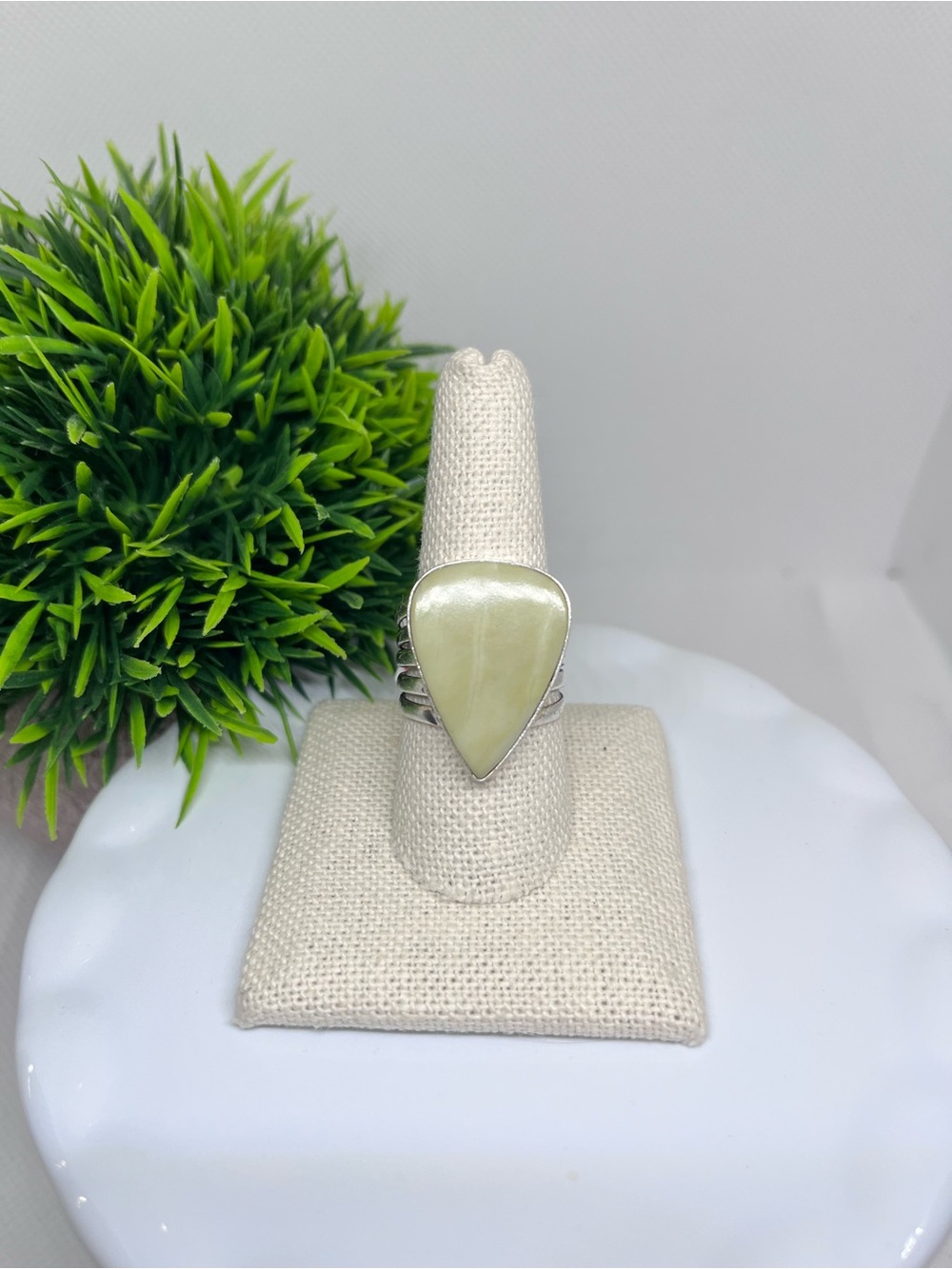 Green Larsonite Teardrop Statement Ring in Sterling Silver Plating